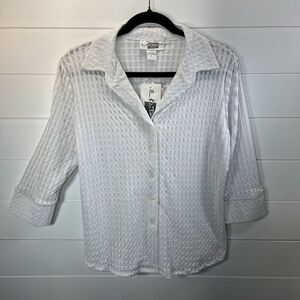 Vintage EK Designs Textured Button Down Top Y2K Boho Minimalist LP White Rave